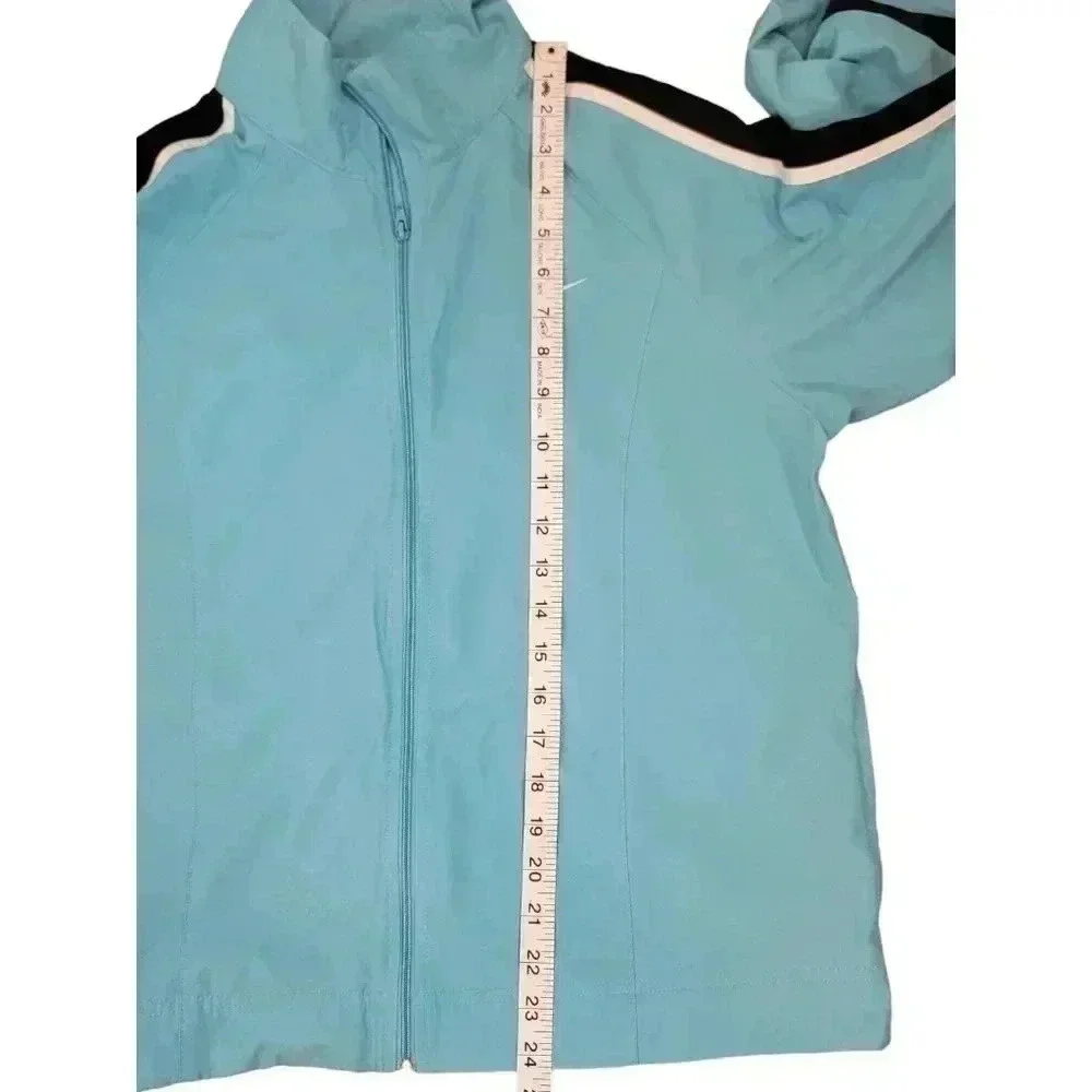 Vintage Nike Swoosh Windbreaker Blue Jacket Medium Track Warm Up Arm Stripes 90s